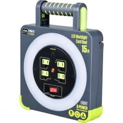 Masterplug 15 ft. 14AWG Cord Reel with Integrated Work Light -Extension Cords Sales Store masterplug extension cord reels wla151314g4sl us fa 1000