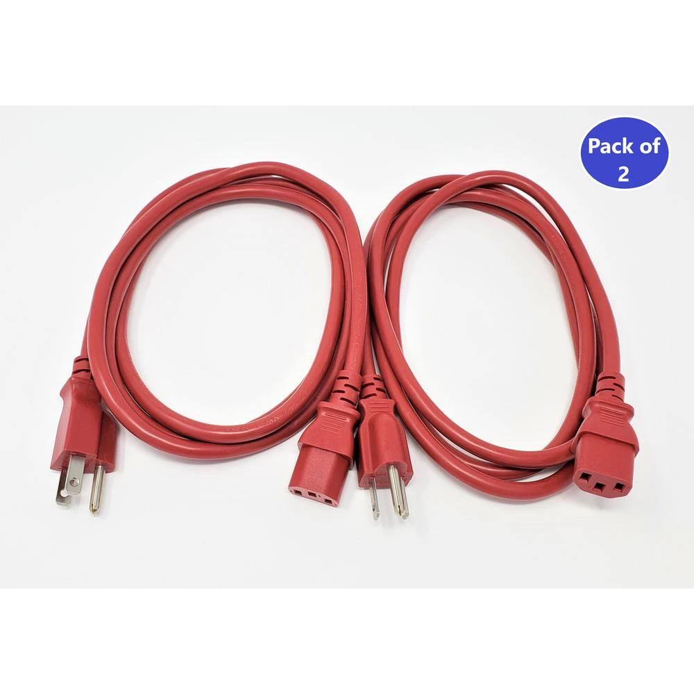Micro Connectors, Inc 6 ft. UL Approved 18 AWG 10 Amp Power Cord (NEMA 5-15P/C13) Red (2-Pack) 4 Micro Connectors, Inc 6 ft. UL Approved 18 AWG 10 Amp Power Cord (NEMA 5-15P/C13) Red (2-Pack) - Image 2