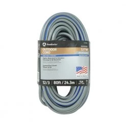 Southwire 80 ft. 12/3 SJTW Outdoor Heavy-Duty Extension Cord with Power Light Plug in Gray/Navy