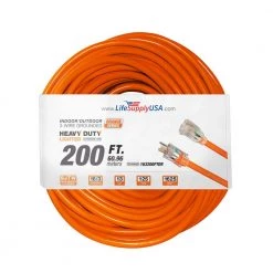 LifeSupplyUSA 200 ft. Orange 16/3 SJTW Indoor/Outdoor Heavy-Duty Extra Durability 10 Amp 125V 1250-Watt w/Lighted end Extension Cord