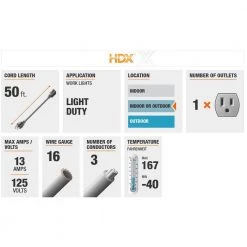 HDX 50 ft. 16/3 Light-Duty Indoor/Outdoor Extension Cord, Orange -Extension Cords Sales Store orange hdx general purpose cords hd 277 517 40 1000