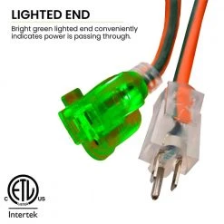 Power By Go Green 25 ft. 12/3 SJTW Extension Cord - Orange with Lighted Green End -Extension Cords Sales Store orange power by go green general purpose cords gg 14025 4f 1000