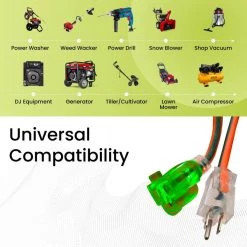 Power By Go Green 25 ft. 12/3 SJTW Extension Cord - Orange with Lighted Green End -Extension Cords Sales Store orange power by go green general purpose cords gg 14025 fa 1000