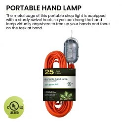 Power By Go Green 25 ft. 16/3 Metal Drop Light with Side Socket -Extension Cords Sales Store orange power by go green general purpose cords gg 36725 4f 1000
