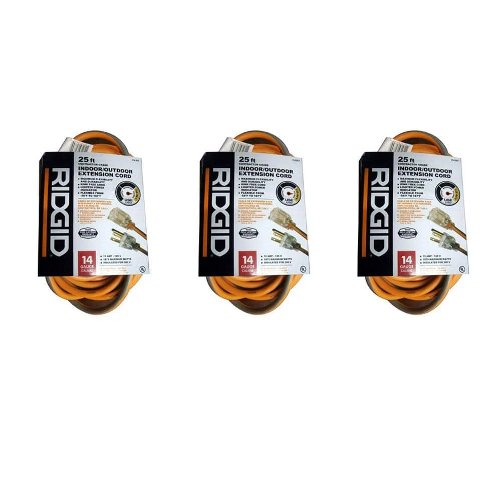 RIDGID 25 ft. 14/3 Extension Cord (3-Pack) 3 RIDGID 25 ft. 14/3 Extension Cord (3-Pack)