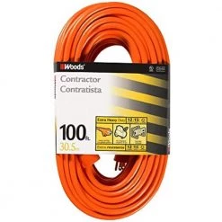 Woods 100 ft. 12/3 SJTW Outdoor Heavy-Duty Extension Cord, Orange