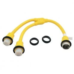 Parkworld 3 ft. 6/4 4-Wire Marine Shore Power 50 Amp 125/250-Volt Y Adapter Cord NEMA SS2-50P to (2)SS2-50R Receptacle Yellow