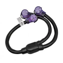 Parkworld 3 ft. STW 6/3+8/1 4-Wire RV 50 Amp Y Adapter Cord NEMA 14-50P Plug to two 14-50R Female Receptacle