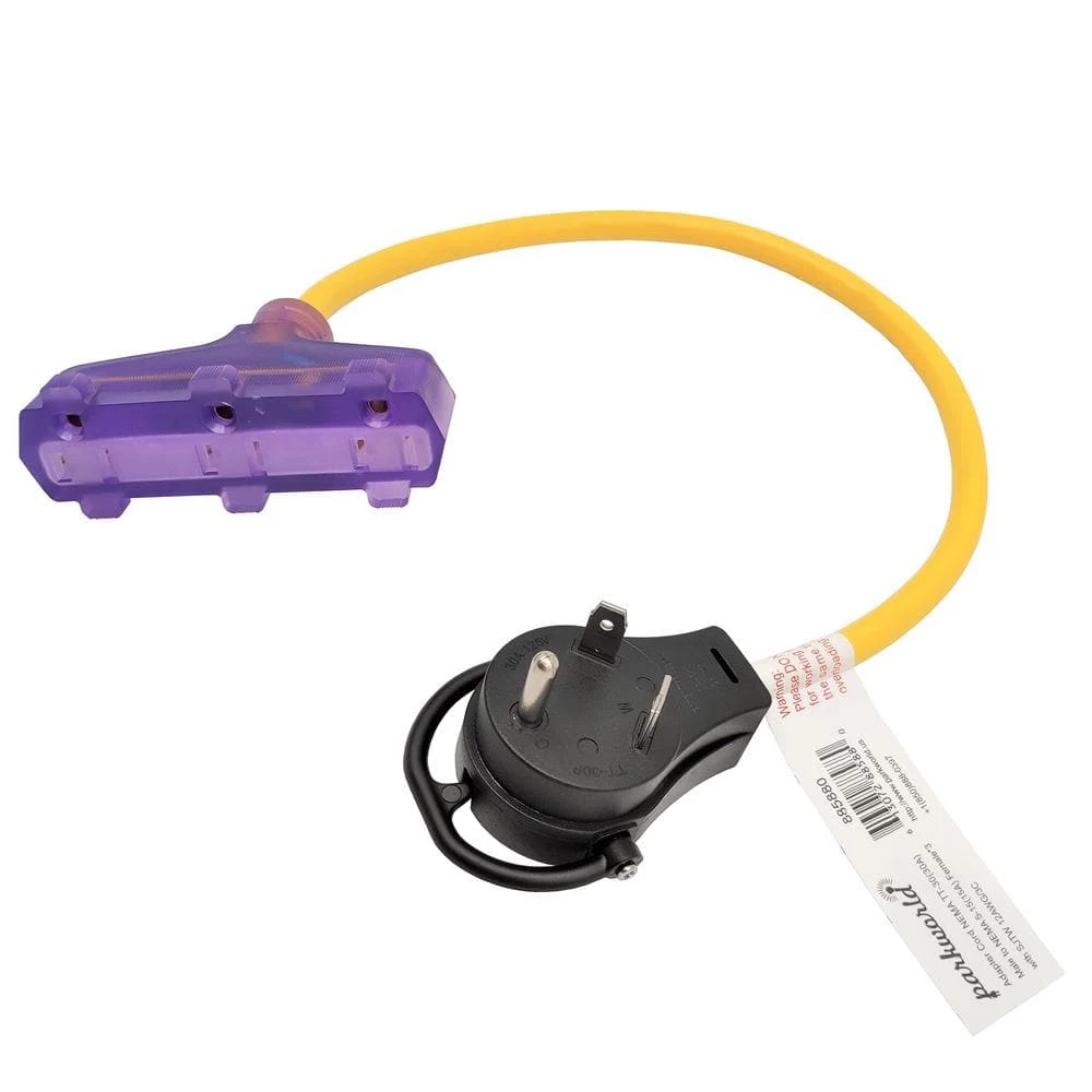 Parkworld 2 ft. 12/3 RV 30 Amp 125-Volt TT-30P Plug to 3x 5-15R Tri-Outlets Adapter Cord NEMA TT-30P to (3)5-15R (Plug In Black) 3 Parkworld 2 ft. 12/3 RV 30 Amp 125-Volt TT-30P Plug to 3x 5-15R Tri-Outlets Adapter Cord NEMA TT-30P to (3)5-15R (Plug In Black)