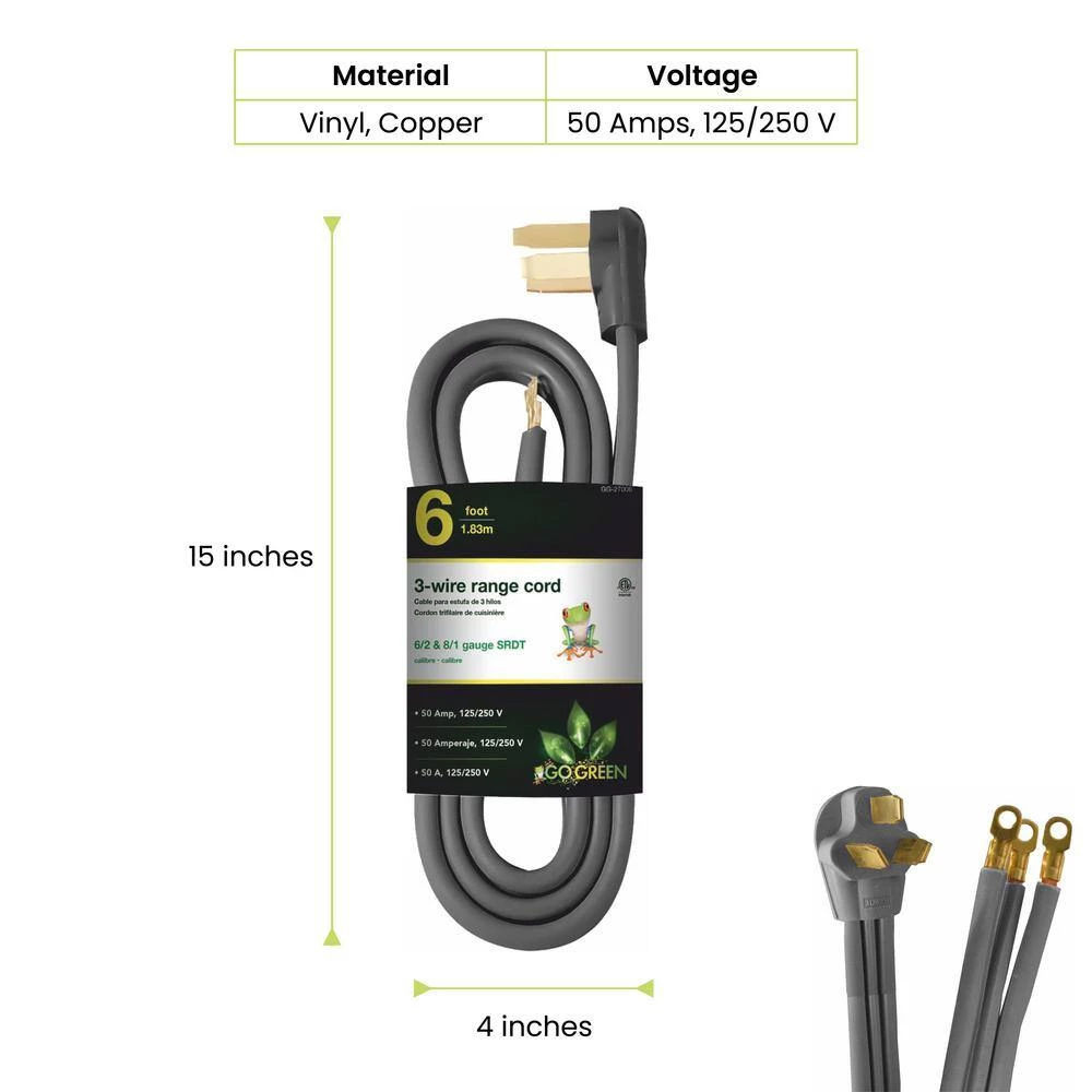 Power By Go Green 6 ft. 6/2 and 8/1 3-Wire Range Cord 4 Power By Go Green 6 ft. 6/2 and 8/1 3-Wire Range Cord - Image 2