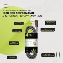 Power By Go Green 4 ft. 10-Gauge SRDT Dryer Cord -Extension Cords Sales Store power by go green appliance extension cords gg 27104 44 1000