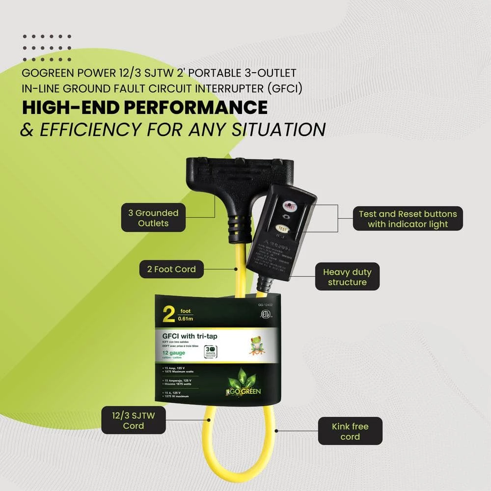 Power By Go Green 2 ft. Portable GFCI Extension Cord 6 Power By Go Green 2 ft. Portable GFCI Extension Cord - Image 4