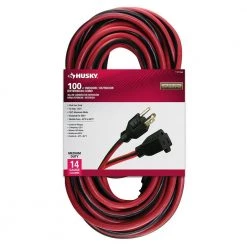Husky 100 ft. 14/3 Indoor/Outdoor Extension Cord, Red and Black