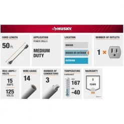 Husky 50 ft. 14/3 Extension Cord 12 Husky 50 ft. 14/3 Extension Cord -Extension Cords Sales Store red black husky general purpose cords hw14350hrb 1d 1000