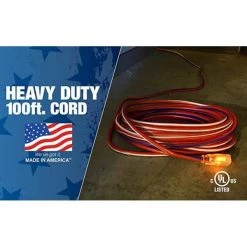 Southwire 100 ft. 12/3 SJTW USA Outdoor Heavy-Duty Extension Cord with Power Light Plug -Extension Cords Sales Store red white blue southwire general purpose cords 2549swusa1 1d 1000