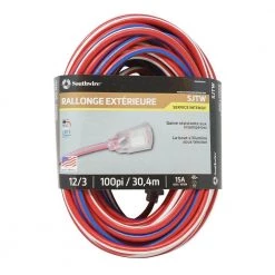 Southwire 100 ft. 12/3 SJTW USA Outdoor Heavy-Duty Extension Cord with Power Light Plug -Extension Cords Sales Store red white blue southwire general purpose cords 2549swusa1 c3 1000