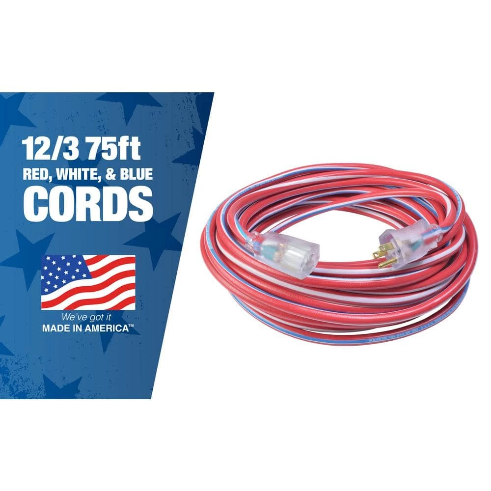 Southwire 75 ft. 12/3 SJTW Outdoor Heavy-Duty Extension Cord with Power Light Plug 4 Southwire 75 ft. 12/3 SJTW Outdoor Heavy-Duty Extension Cord with Power Light Plug - Image 2