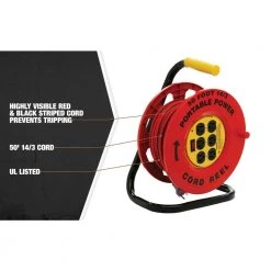 Southwire 50 ft. 14/3 Red Cord Reel Power Station with 6 Outlets -Extension Cords Sales Store southwire extension cord reels e235 4f 1000