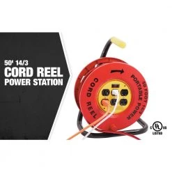 Southwire 50 ft. 14/3 Red Cord Reel Power Station with 6 Outlets -Extension Cords Sales Store southwire extension cord reels e235 c3 1000