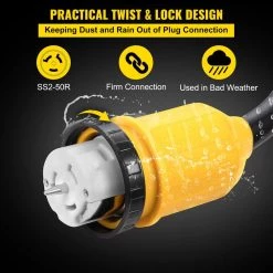 VEVOR 30 ft. 50 Amp 250-Volt 12,000-Watt Black Cable Generator Power Cord ETL Listed Extension Cord -Extension Cords Sales Store vevor generator cords fdjycx30ft50ahcz1v1 1f 1000