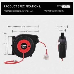 VIVOHOME 50 ft. Retractable Cord Reel with Ceiling Wall Mount Swivel Bracket and LED Light Connector -Extension Cords Sales Store vivohome extension cord reels x0026nt3p3 4f 1000
