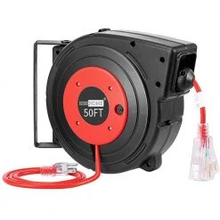 VIVOHOME 50 ft. Retractable Cord Reel with Ceiling Wall Mount Swivel Bracket and LED Light Connector