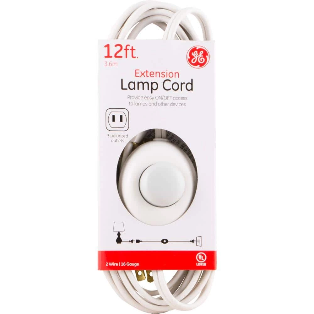 GE 12 ft. 16/3 3-Outlet Polarized Extension Cord with Power Switch, White 7 GE 12 ft. 16/3 3-Outlet Polarized Extension Cord with Power Switch, White - Image 5