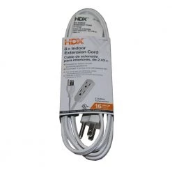 HDX 8 ft. 16/3 Indoor Banana Tap Extension Cord, White