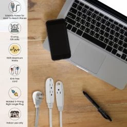 Power By Go Green 15 ft. 16/3 SPT-2, 3 Outlet Extension Cord - White -Extension Cords Sales Store white power by go green general purpose cords gg 19615 44 1000