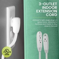 Power By Go Green 15 ft. 16/3 SPT-2, 3 Outlet Extension Cord - White -Extension Cords Sales Store white power by go green general purpose cords gg 19615 4f 1000