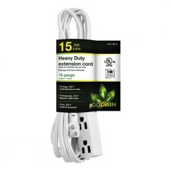 Power By Go Green 15 ft. 16/3 SPT-2, 3 Outlet Extension Cord - White