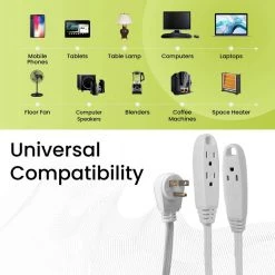 Power By Go Green 15 ft. 16/3 SPT-2, 3 Outlet Extension Cord - White -Extension Cords Sales Store white power by go green general purpose cords gg 19615 fa 1000