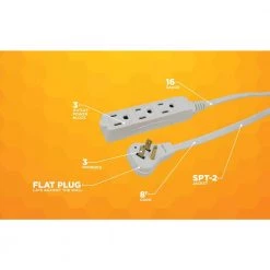Woods 8 ft. 16/3 SPT-2 Indoor Light-Duty Flat Plug Extension Cord -Extension Cords Sales Store white woods general purpose cords 2241 4f 1000
