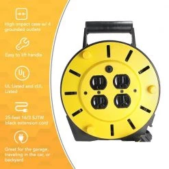 Woods 25 ft. 16/3 Multi-Outlet (4) Portable Extension Cord Reel Power Station -Extension Cords Sales Store woods extension cord reels 4907 77 1000