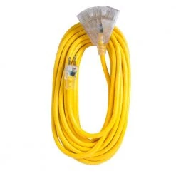 Bergen Industries 100 ft. 12/3 SJTW 15 Amp/125-Volt Outdoor Triple Tap Extension Cord, Yellow -Extension Cords Sales Store yellow bergen industries general purpose cords oc1001233t c3 1000