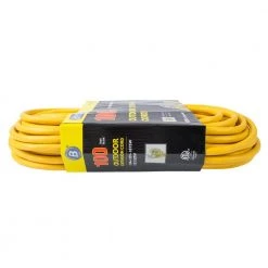 Bergen Industries 100 ft. 12/3 SJTW 15 Amp/125-Volt Outdoor Single Receptacle Extension Cord, Yellow -Extension Cords Sales Store yellow bergen industries general purpose cords oc100123lt 4f 1000