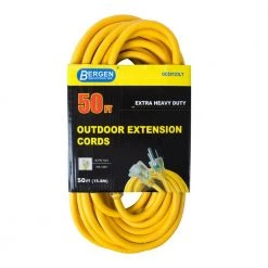 Extension Cords Sales Store 20 Bergen Industries 50 ft. 12/3 SJTW 15 Amp/125-Volt Outdoor Single Receptacle Extension Cord, Yellow