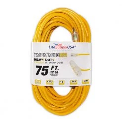 LifeSupplyUSA 75 ft. 12/3 Wire Gauge Tri-Source SJT Indoor Outdoor Vinyl LIGHTED Electric Extension Cord (1-Pack)