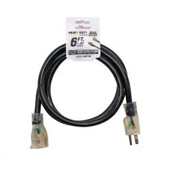 LifeSupplyUSA 6 ft. 14/3 SJTW 13 Amp 125-Volt 1625-Watt Lighted End Indoor/Outdoor Black Heavy-Duty Extension Cord