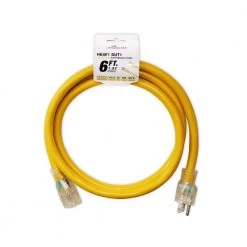 LifeSupplyUSA 6 ft. 10/3 SJTW Lighted End Extension Cord 15 Amp, 125-Volt, 1875-Watt, Super Heavy-Duty Outdoor Jacket (2-Pack)