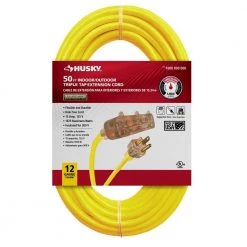 Husky 50 ft. 12/3 Lighted Triple Tap Extension Cord