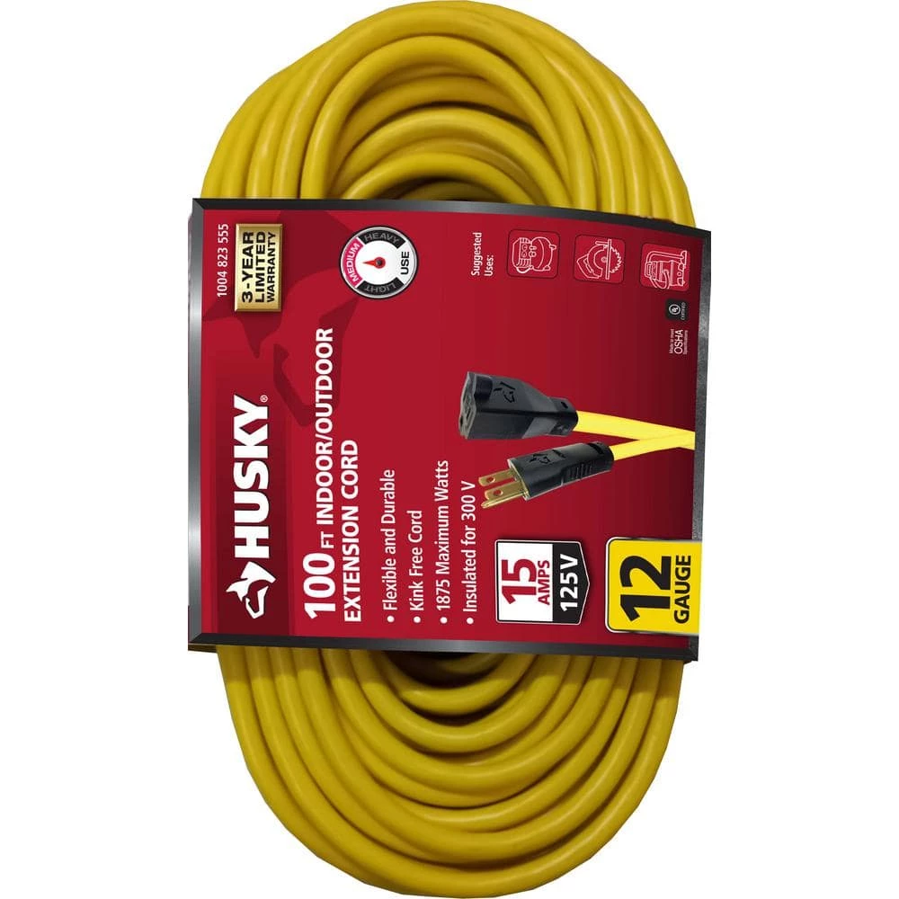 Husky 100 ft. 12/3 Extension Cord, Yellow 4 Husky 100 ft. 12/3 Extension Cord, Yellow - Image 2