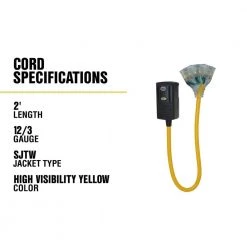 Yellow Jacket 2 ft. 12/3 SJTW Right Angle GFCI Heavy-Duty Cord with Multi-Outlet (3) Power Light Block -Extension Cords Sales Store yellow jacket gfci plugs 2814 76 1000