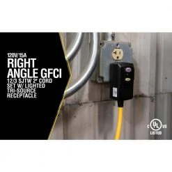 Yellow Jacket 2 ft. 12/3 SJTW Right Angle GFCI Heavy-Duty Cord with Multi-Outlet (3) Power Light Block -Extension Cords Sales Store yellow jacket gfci plugs 2814 c3 1000