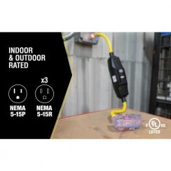 Yellow Jacket 2 ft. 12/3 SJTW In-Line GFCI Heavy-Duty Cord with Multi-Outlet (3) Power Light Block -Extension Cords Sales Store yellow jacket gfci plugs 2816 44 1000