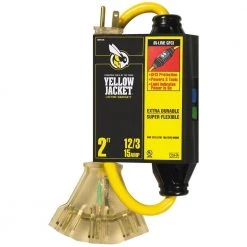 Yellow Jacket 2 ft. 12/3 SJTW In-Line GFCI Heavy-Duty Cord with Multi-Outlet (3) Power Light Block