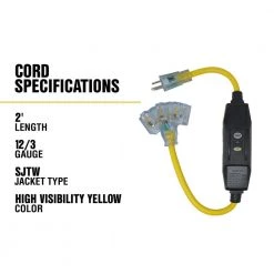 Yellow Jacket 2 ft. 12/3 SJTW In-Line GFCI Heavy-Duty Cord with Multi-Outlet (3) Power Light Block -Extension Cords Sales Store yellow jacket gfci plugs 2816 76 1000