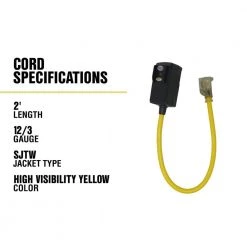 Yellow Jacket 2 ft. 12/3 SJTW Right Angle GFCI Heavy-Duty Extension Cord with Power Light Plug -Extension Cords Sales Store yellow jacket gfci plugs 2877 76 1000