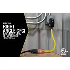 Yellow Jacket 2 ft. 12/3 SJTW Right Angle GFCI Heavy-Duty Extension Cord with Power Light Plug -Extension Cords Sales Store yellow jacket gfci plugs 2877 c3 1000