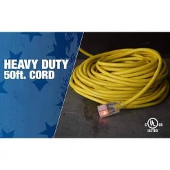 Southwire 50 ft. 12/3 SJTW Hi-Visibility Outdoor Heavy-Duty Extension Cord with Power Light Plug -Extension Cords Sales Store yellow southwire general purpose cords 2588sw0002 4f 1000